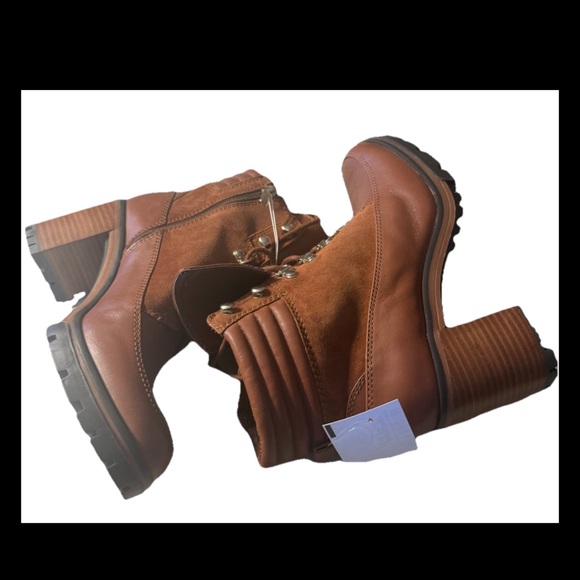 Vince Camuto Lace Up Heeled Leather Hiker Boots Donenta Cocoa Biscuit Size 9.5 - Picture 9 of 11